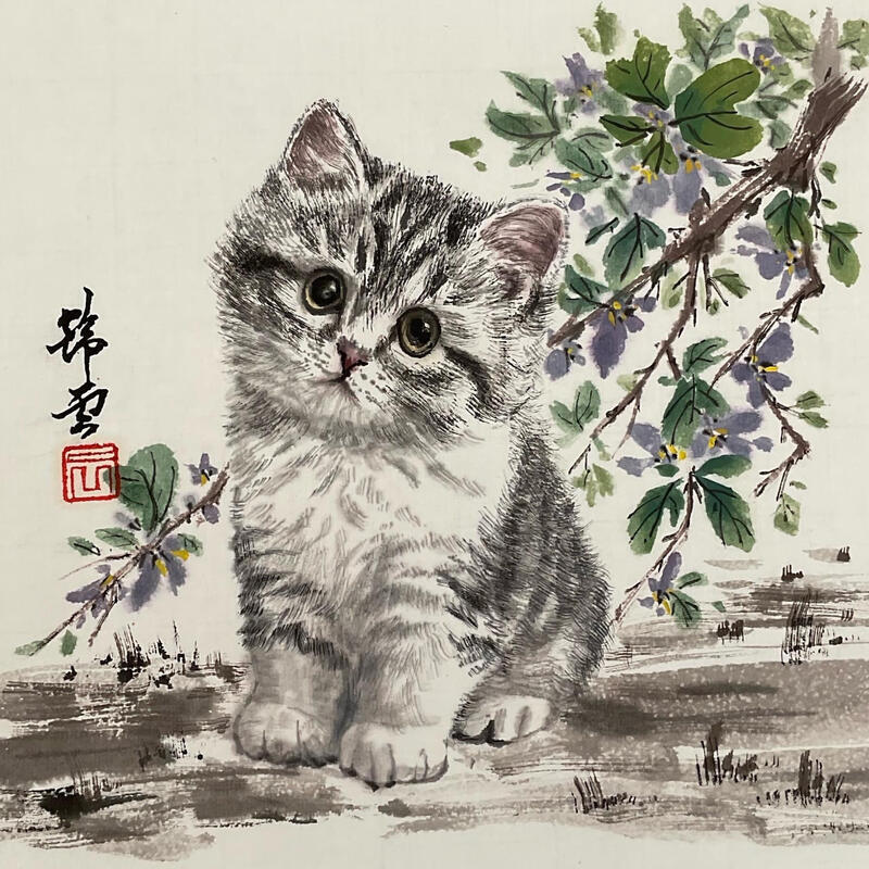 Peinture Chaton par Tayun | Tableau Figuratif Animaux Aquarelle Encre