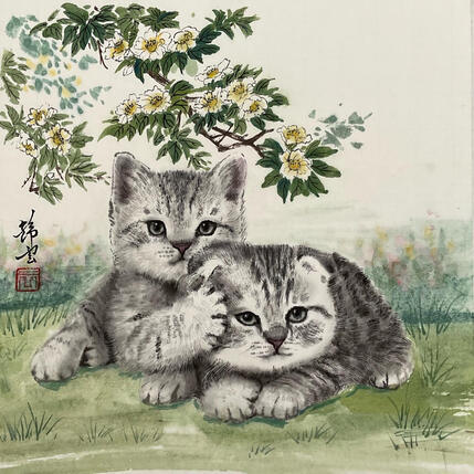 Gemälde Deux chatons von Tayun | Gemälde