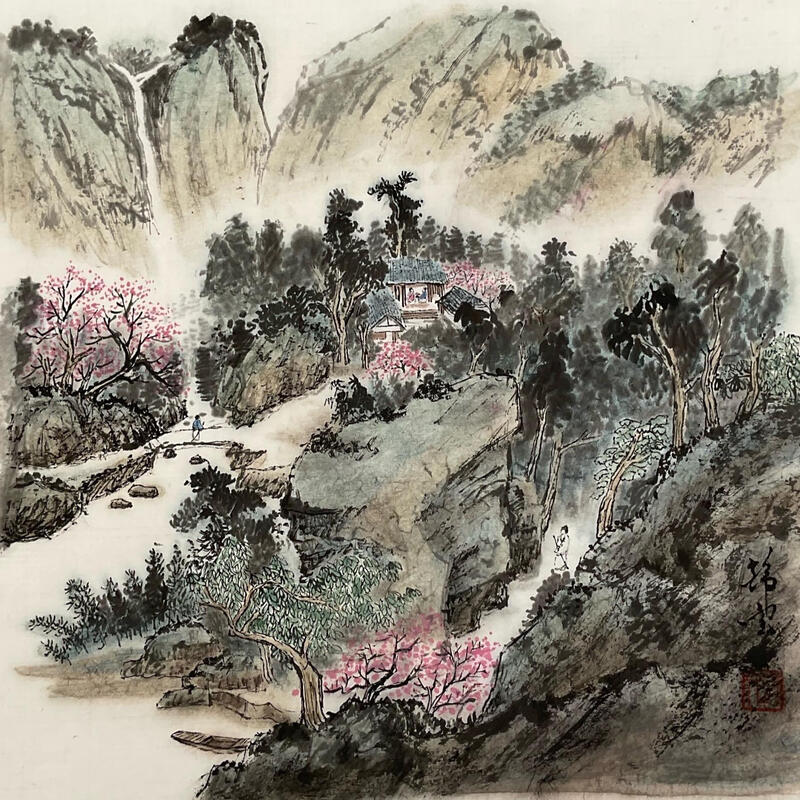 Gemälde Cascade au printemps von Tayun | Gemälde Figurativ Natur Tinte
