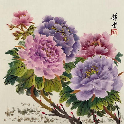 Gemälde Pivoines violettes et mauves von Tayun | Gemälde