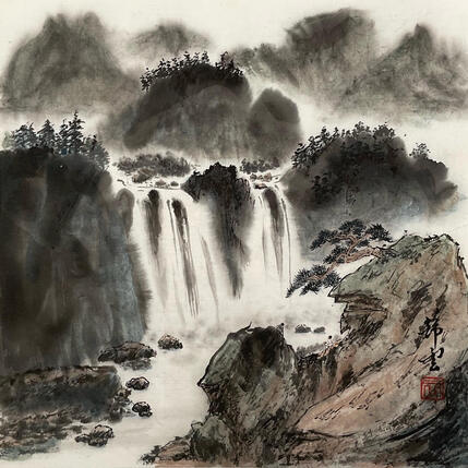 Gemälde Cascade et brume von Tayun | Gemälde
