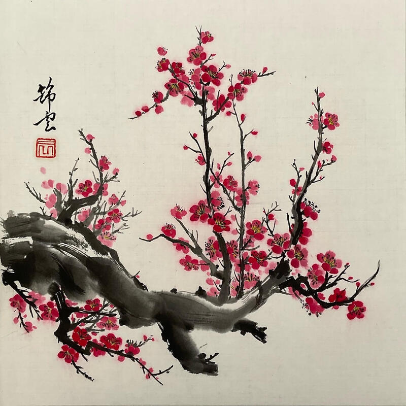Gemälde Cerisier en fleurs von Tayun | Gemälde Figurativ Natur Aquarell Tinte