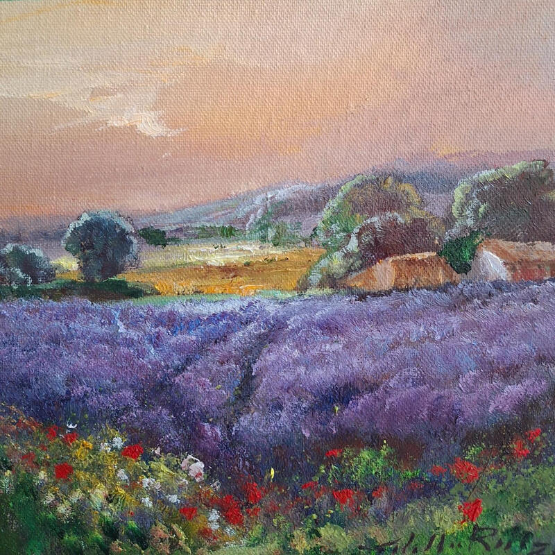 Painting Crepusculo con lavandas by Cabello Ruiz Jose | Painting Figurative Landscapes Oil