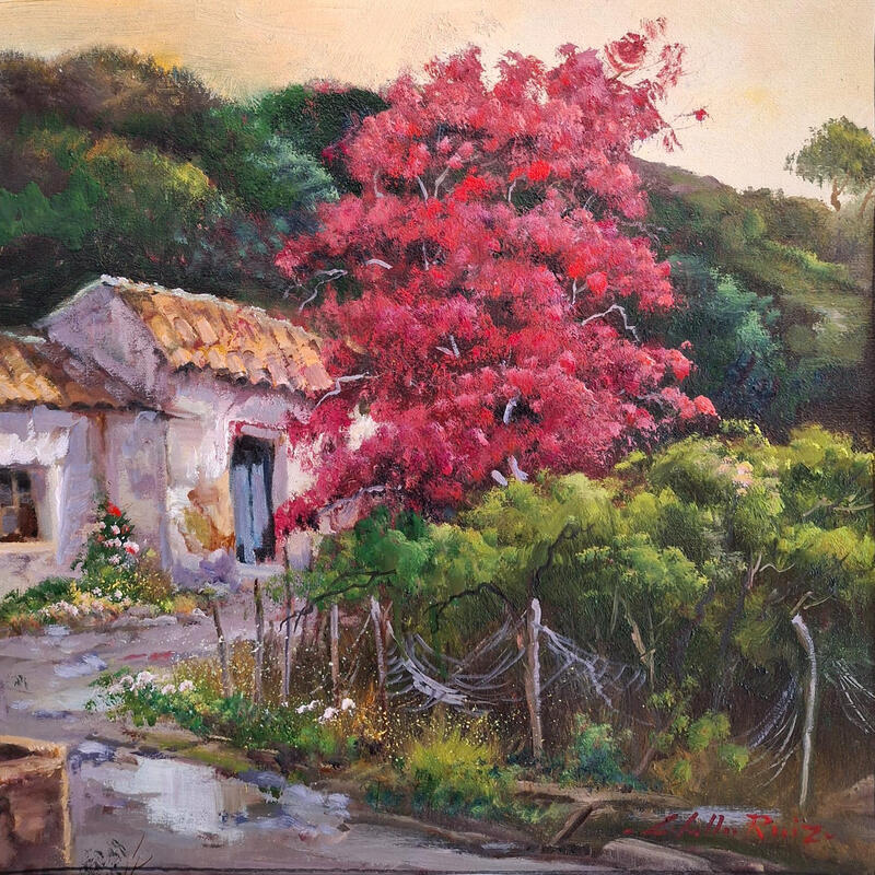 Pintura Cerezo en flor por Cabello Ruiz Jose | Pintura Figurativo Paisajes Aceite