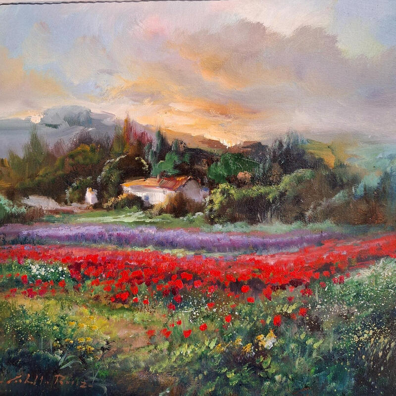 Painting Atardecer florido by Cabello Ruiz Jose | Painting Figurative Landscapes Oil