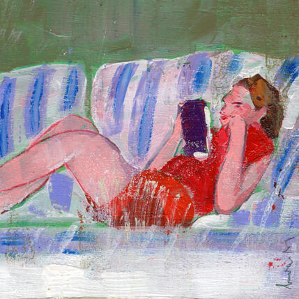 Painting En lisant, l'été by Ral Lourdes | Painting Figurative Acrylic Life style