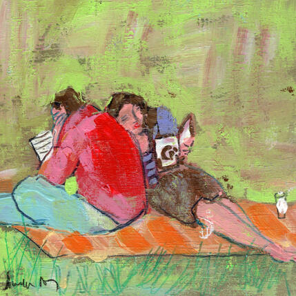 Painting Lire ensemble by Ral Lourdes | Painting Figurative Acrylic Life style