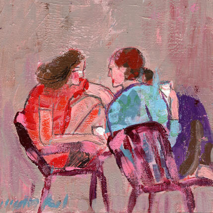 Painting Petits secrets entre amies by Ral Lourdes | Painting Figurative Life style