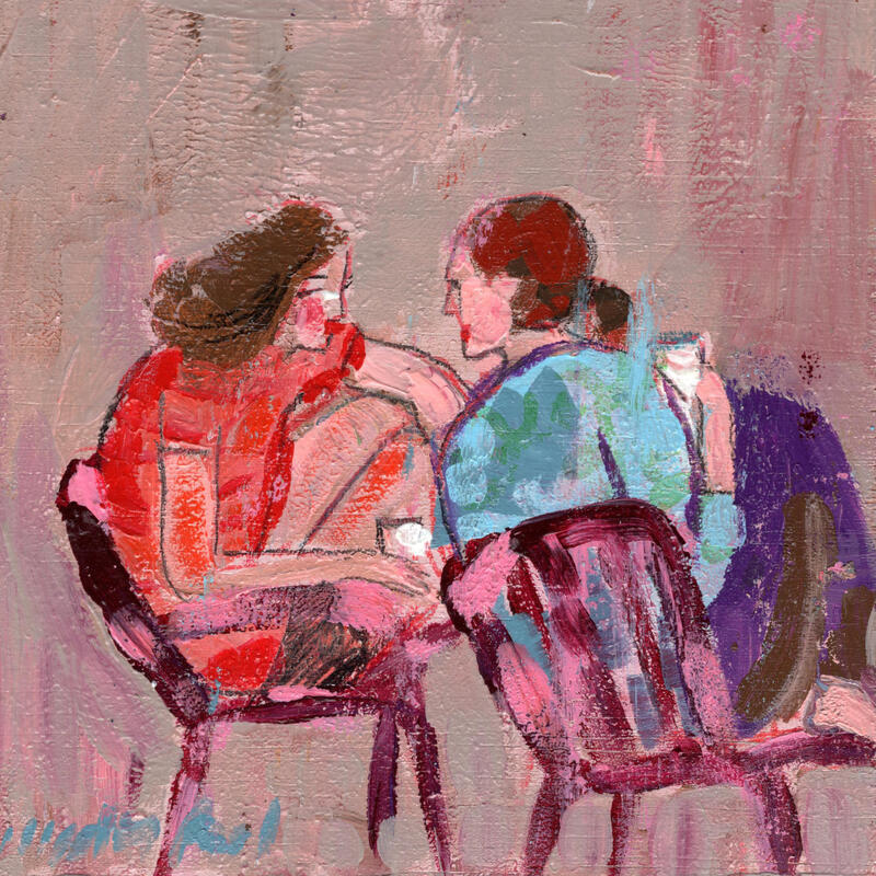 Painting Petits secrets entre amies by Ral Lourdes | Painting Figurative Life style