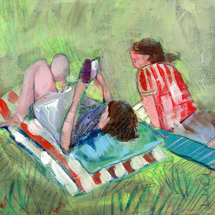 Painting Au jardin d'été by Ral Lourdes | Painting Figurative Acrylic Life style, Pop icons