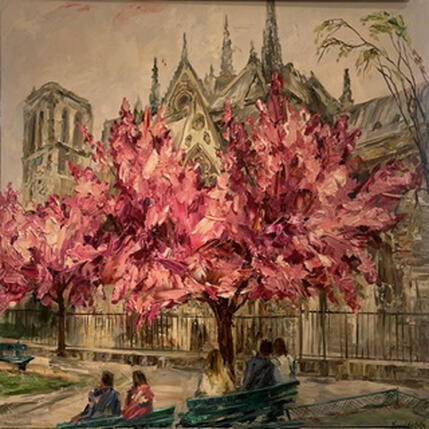 Painting Jardin de Notre-Dame by Novokhatska Olga | Painting Figurative Acrylic, Oil Urban