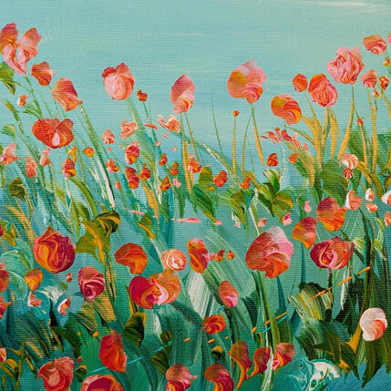 Painting Champ de fleurs roses by Amblard Florence | Painting