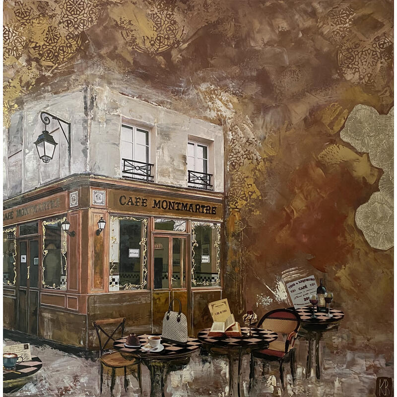 Painting Le café d'en haut by Romanelli Karine | Painting Figurative Acrylic Gluing