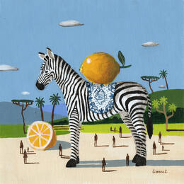 Painting Zèbre aux citrons by Lionnet Pascal | Painting Surrealism Acrylic Animals, Landscapes, Life style, Pop icons