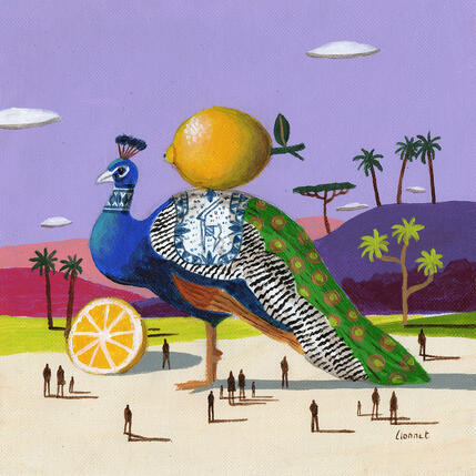 Peinture Paon aux citrons par Lionnet Pascal | Tableau Surréalisme Acrylique Animaux, Paysages, Scènes de vie