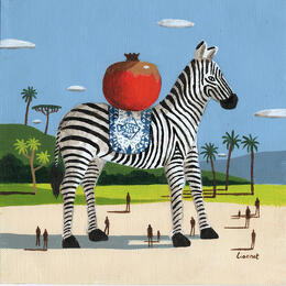 Painting Zèbre à la grenade by Lionnet Pascal | Painting Surrealism Acrylic Animals, Landscapes, Life style, Pop icons