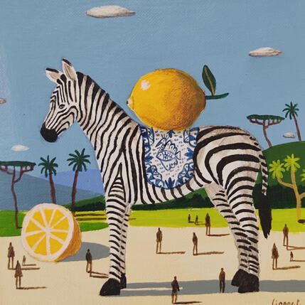 Gemälde Zèbre aux citrons von Lionnet Pascal | Gemälde Surrealismus Acryl Alltagsszenen, Landschaften, Pop-Ikonen, Tiere