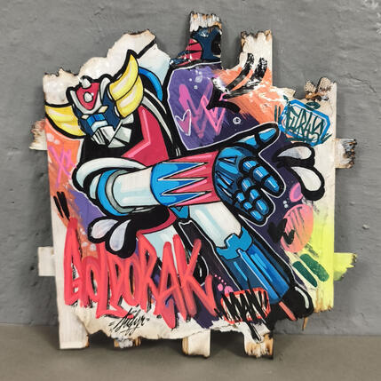 Painting Goldorak by Sufyr | Painting Street art Graffiti, Posca, Wood Pop icons