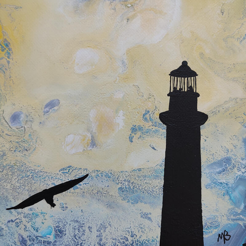 Peinture Lumière derrière le phare par Blandin Magali | Tableau Figuratif Paysages Acrylique