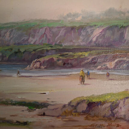 Painting Tarde en la playa by Cabello Ruiz Jose | Painting Figurative Oil Marine