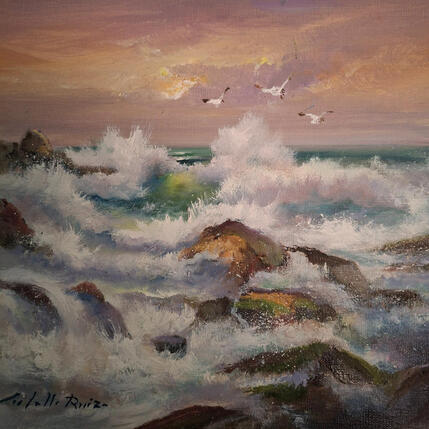 Painting Marina entre rocas by Cabello Ruiz Jose | Painting Figurative Oil Marine