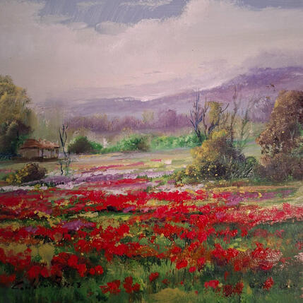 Painting Campo de amapolas by Cabello Ruiz Jose | Painting Figurative Oil Landscapes