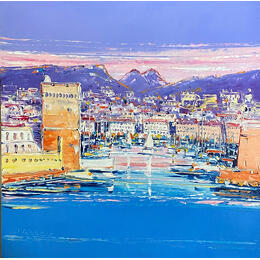 Peinture Reflets du Vieux-Port, Marseille par Corbière Liisa | Tableau Figuratif Huile Paysages