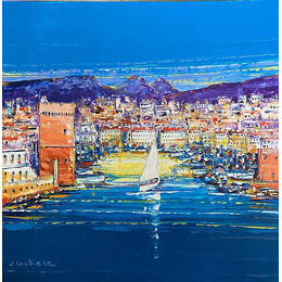 Peinture L'heure bleu, Marseille par Corbière Liisa | Tableau Figuratif Huile Paysages