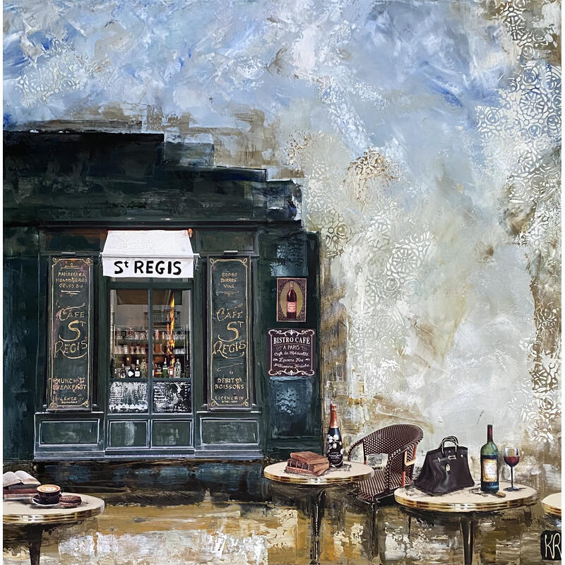 Peinture Le café de Li'île par Romanelli Karine | Tableau Figuratif Acrylique Collage