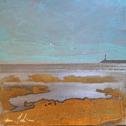 Painting La jetée  by Mahieu Bertrand | Painting Figurative Metal Landscapes
