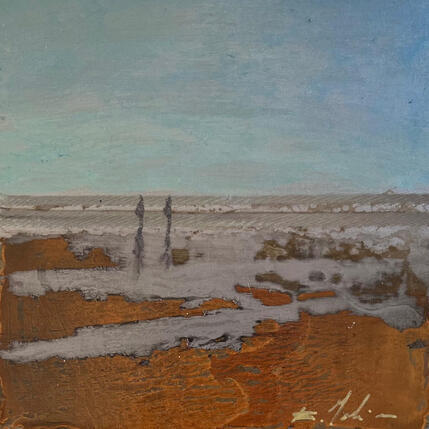Gemälde Couple plage du Lido von Mahieu Bertrand | Gemälde Figurativ Metall Landschaften