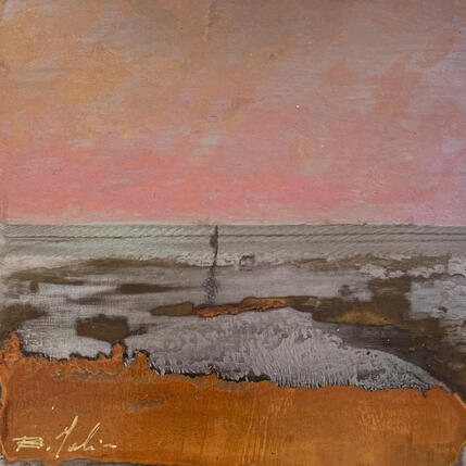 Peinture Promenade à la plage par Mahieu Bertrand | Tableau Figuratif Métal Paysages