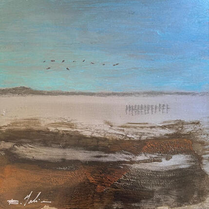 Peinture Vol de canards  par Mahieu Bertrand | Tableau Figuratif Métal Paysages