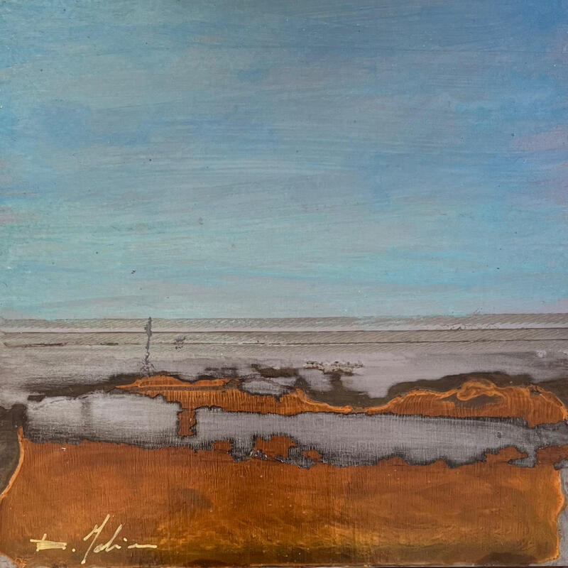 Painting Promenade à la plage by Mahieu Bertrand | Painting Figurative Landscapes Metal