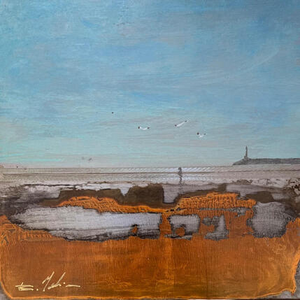 Painting La jetée by Mahieu Bertrand | Painting Figurative Metal Landscapes, Pop icons