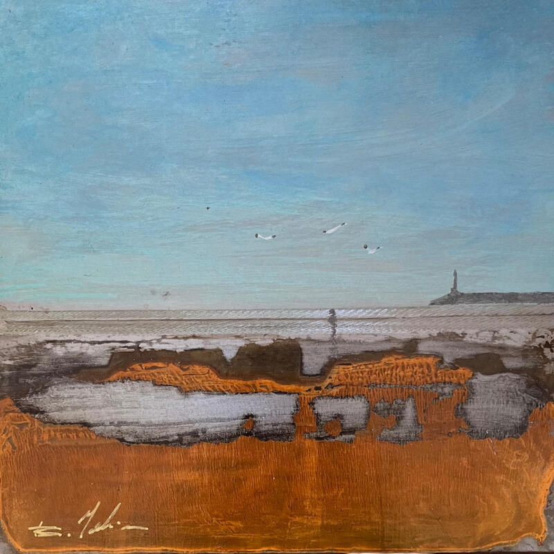 Painting La jetée by Mahieu Bertrand | Painting Figurative Landscapes Metal
