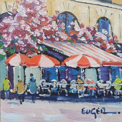 Painting TERRASSE RUE SAINT MARTIN A PARIS by Euger | Painting Figurative Oil Life style, Society, Urban