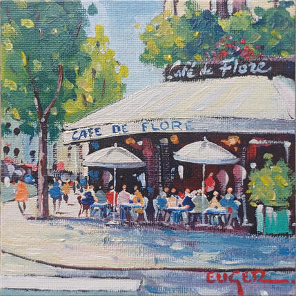 Painting TERRASSE PARISIENNE BOULEVARD SAINT GERMAIN by Euger | Painting Figurative Acrylic Life style, Society, Urban