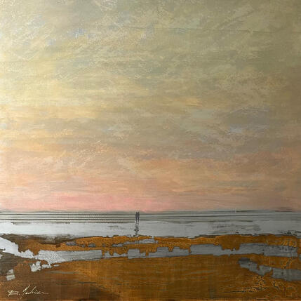 Painting Une soirée à la plage by Mahieu Bertrand | Painting Figurative Metal Landscapes