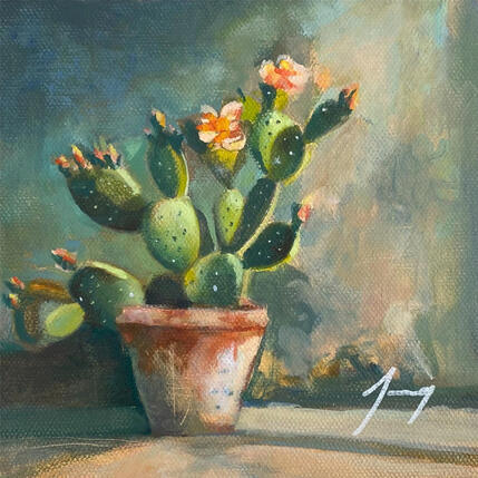Painting Cactus by Jung François | Painting Figurative Oil Nature, Still-life