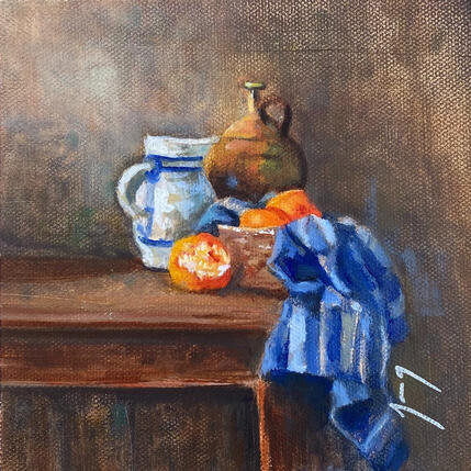 Painting Pots et cape de fruits by Jung François | Painting Figurative Oil Still-life