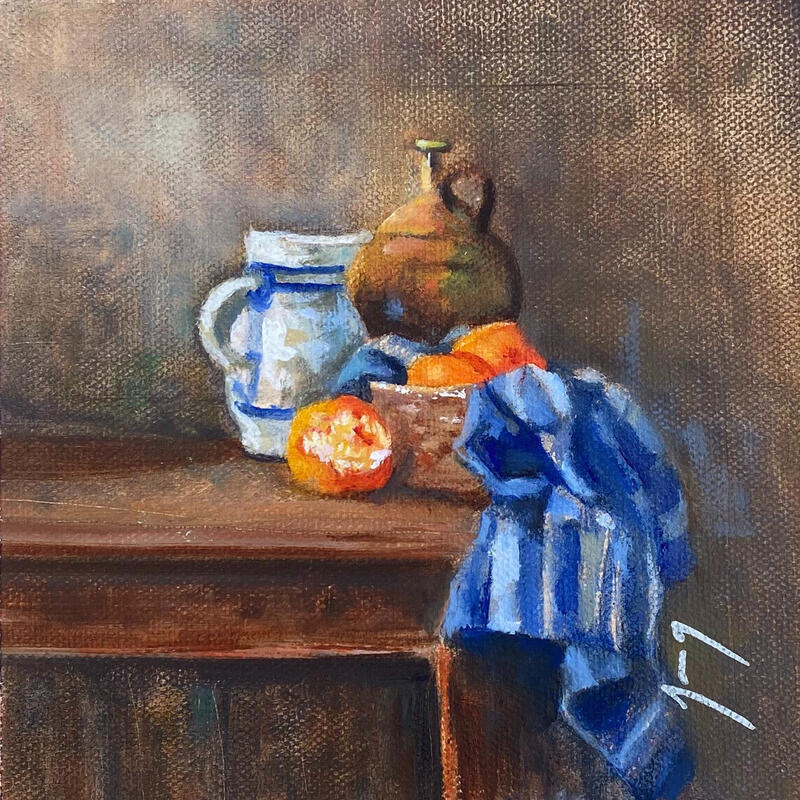 Painting Pots et cape de fruits by Jung François | Painting Figurative Oil