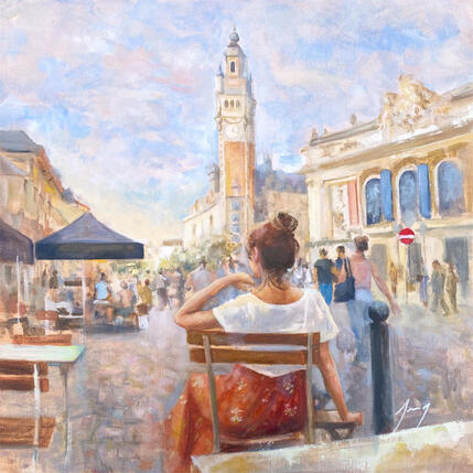 Painting Pause sur la grand place by Jung François | Painting Figurative Oil Life style, Urban