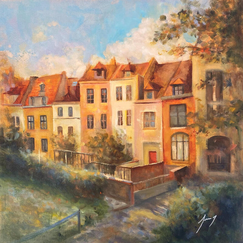 Painting Les maisons colorées by Jung François | Painting Figurative Oil