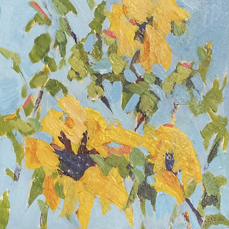 Painting Trailside Sunflowers by Carrillo Cindy | Painting Figurative Landscapes Oil