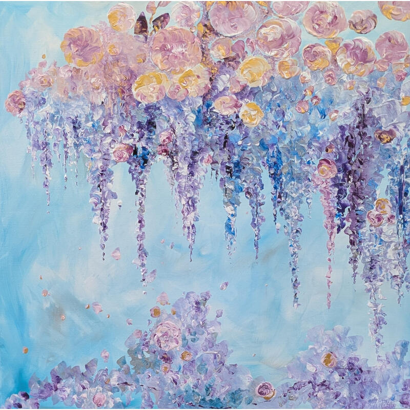 Painting Roses et glycine suspendues by Amblard Florence | Painting Impressionism Landscapes Nature Acrylic
