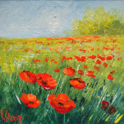 Painting Coquelicots en Picardie by Sannier Daniel | Painting Impressionism Oil Landscapes, Pop icons