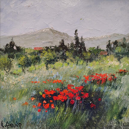 Gemälde Coquelicots dans les Alpilles von Sannier Daniel | Gemälde Impressionismus Öl Landschaften
