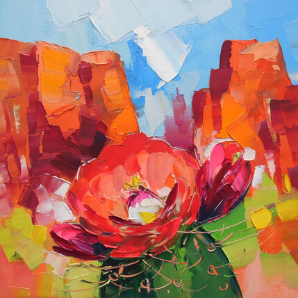 Painting Blooming Cactus by Lunetskaya Elena | Painting Figurative Oil Landscapes, Minimalist, Nature
