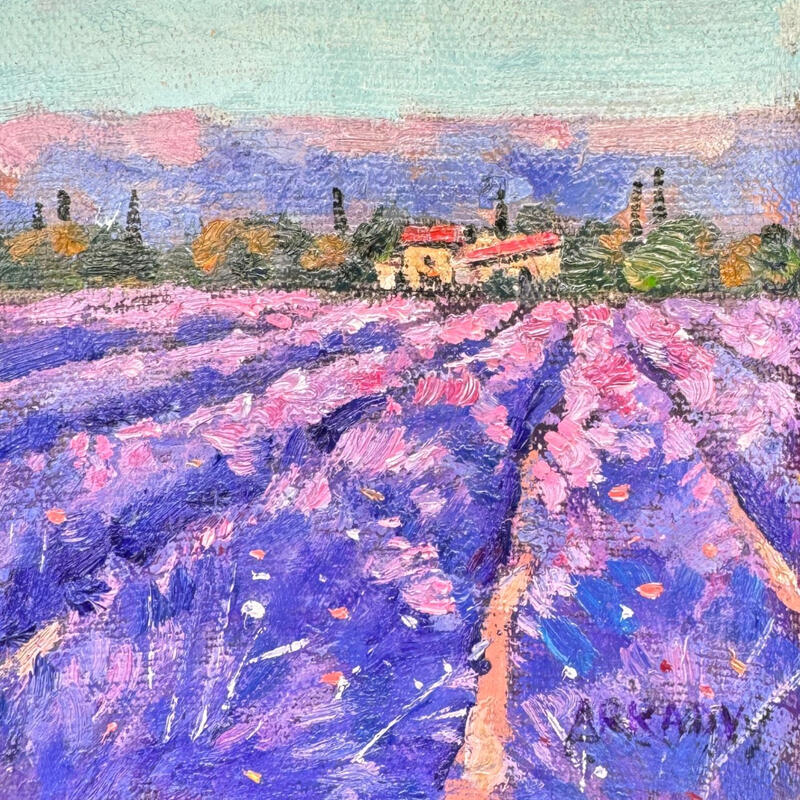 Pintura Cabanon dans le champ de lavande por Arkady | Pintura Figurativo Aceite